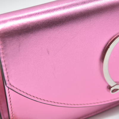 $1390 Christian Louboutin Calfskin Loubi54 Crossbody Clutch Pink Metallic