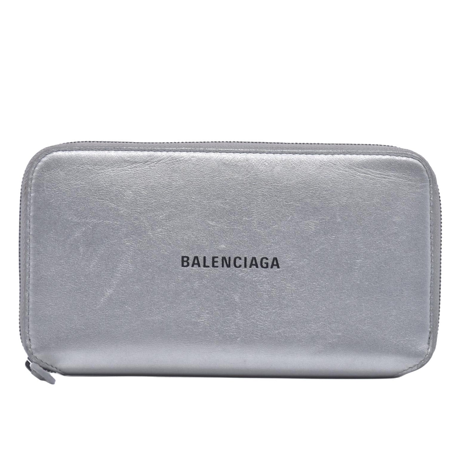 $550 Balenciaga Silver Metallic Wallet CONSIGNMENT 10021042