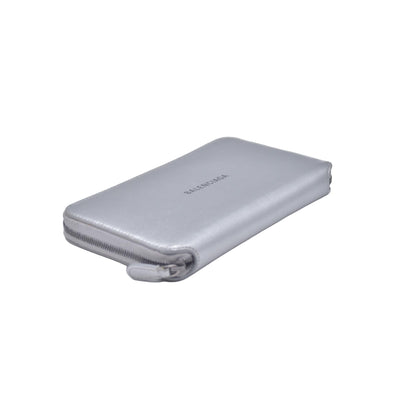 $550 Balenciaga Silver Metallic Wallet CONSIGNMENT 10021042