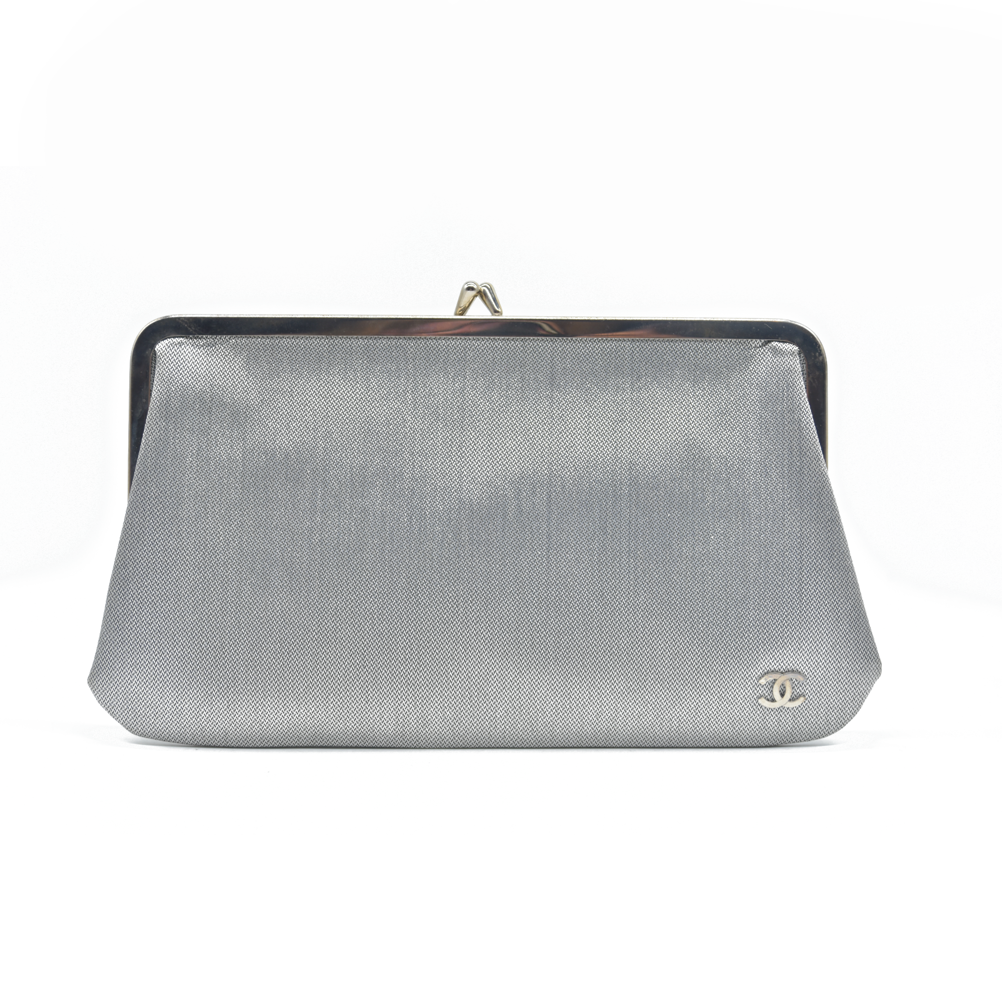Chanel Kisslock Metallic Silver Clutch