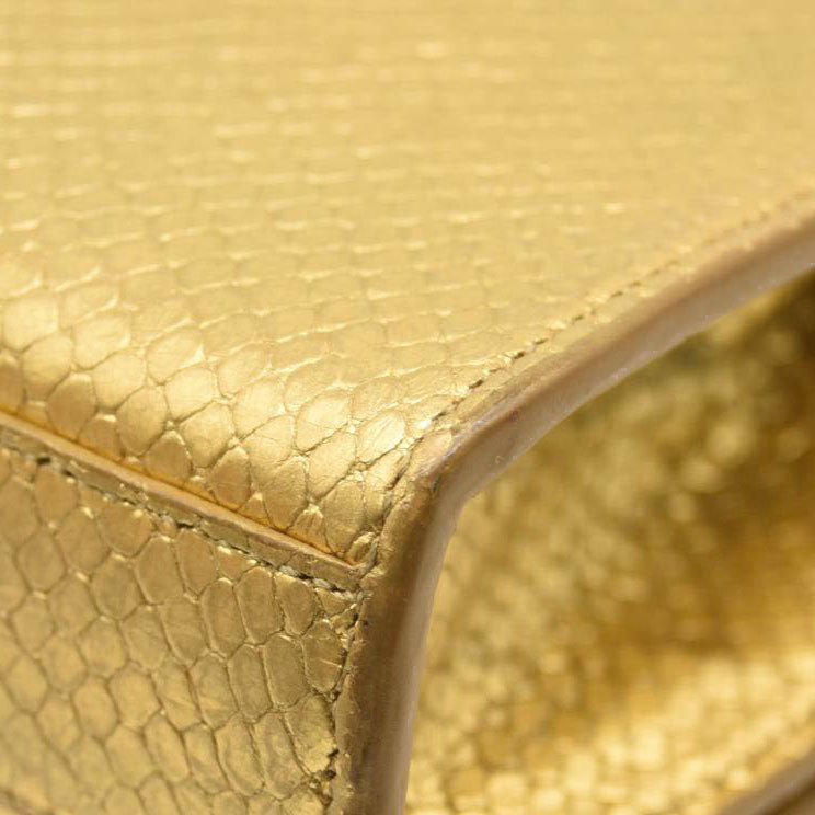 Used Saint Laurent Metallic Python Embossed Medium Classic Monogram Kate Tassel Satchel Gold