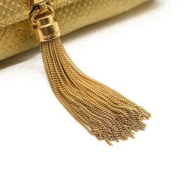 Used Saint Laurent Metallic Python Embossed Medium Classic Monogram Kate Tassel Satchel Gold