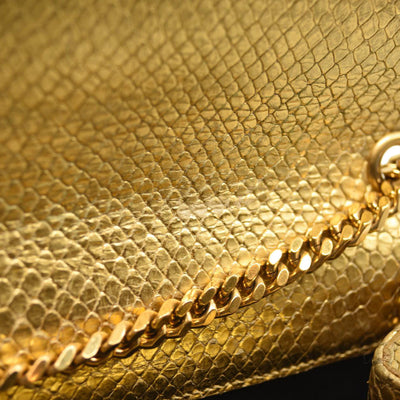 Used Saint Laurent Metallic Python Embossed Medium Classic Monogram Kate Tassel Satchel Gold