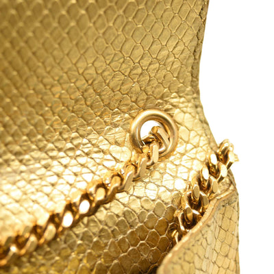 Used Saint Laurent Metallic Python Embossed Medium Classic Monogram Kate Tassel Satchel Gold