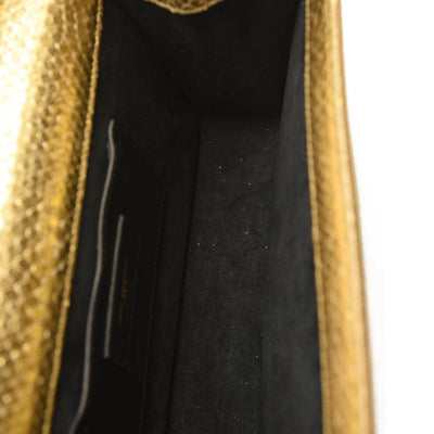 Used Saint Laurent Metallic Python Embossed Medium Classic Monogram Kate Tassel Satchel Gold