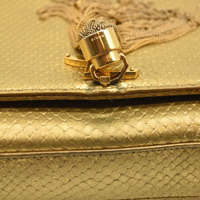 Used Saint Laurent Metallic Python Embossed Medium Classic Monogram Kate Tassel Satchel Gold