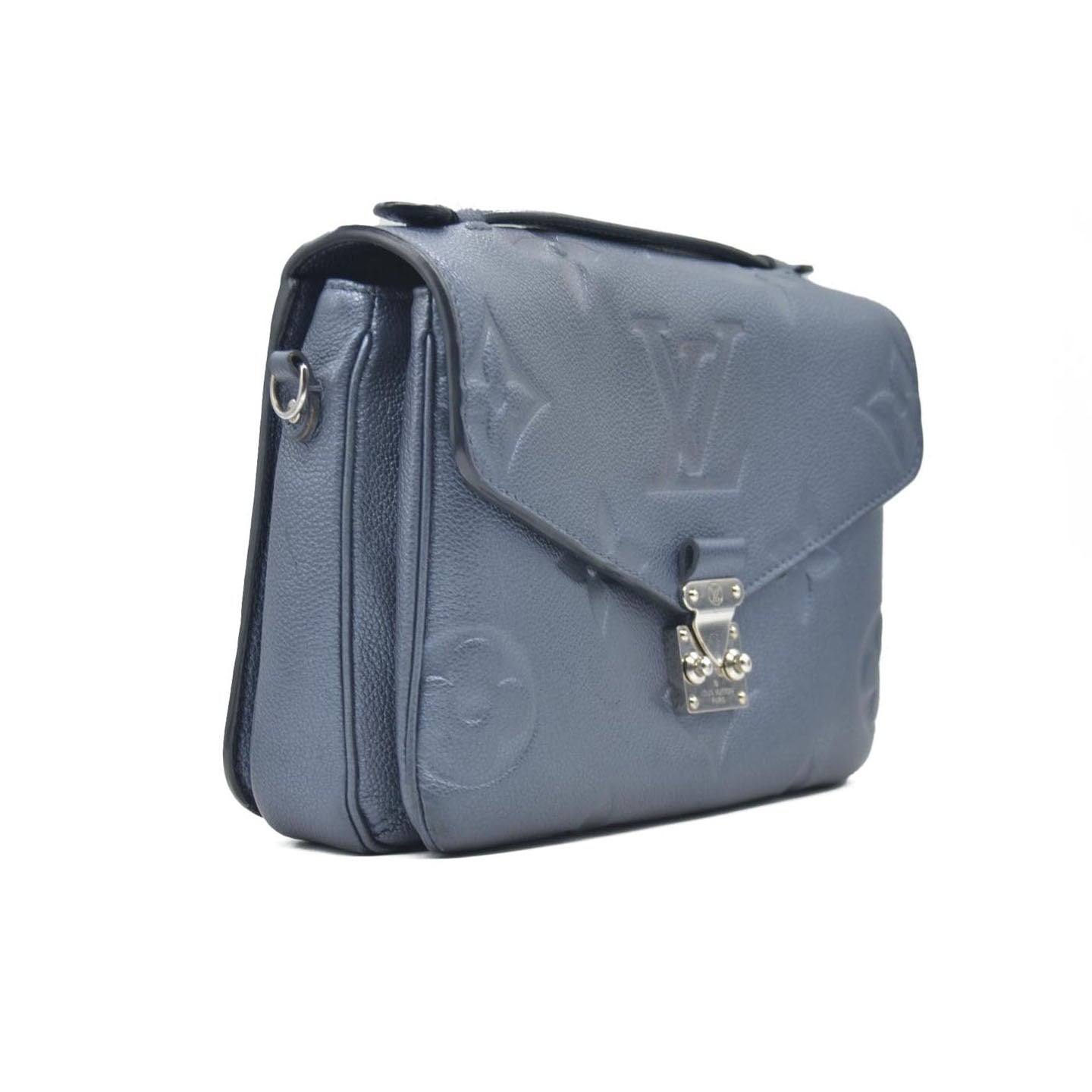 $3100 Louis Vuitton Metallic Empreinte Monogram Giant Pochette Metis Navy Nacre