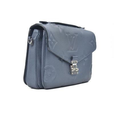 $3100 Louis Vuitton Metallic Empreinte Monogram Giant Pochette Metis Navy Nacre