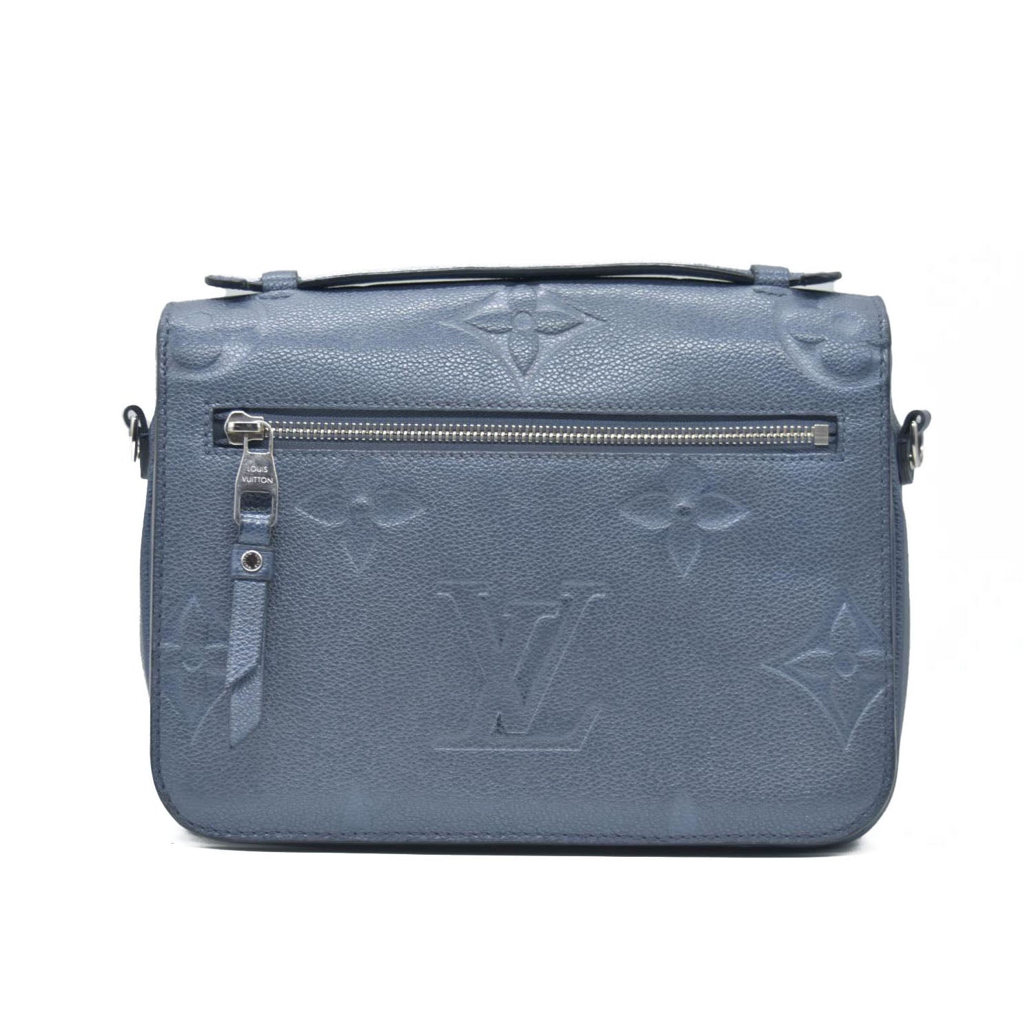 $3100 Louis Vuitton Metallic Empreinte Monogram Giant Pochette Metis Navy Nacre