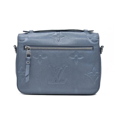 $3100 Louis Vuitton Metallic Empreinte Monogram Giant Pochette Metis Navy Nacre