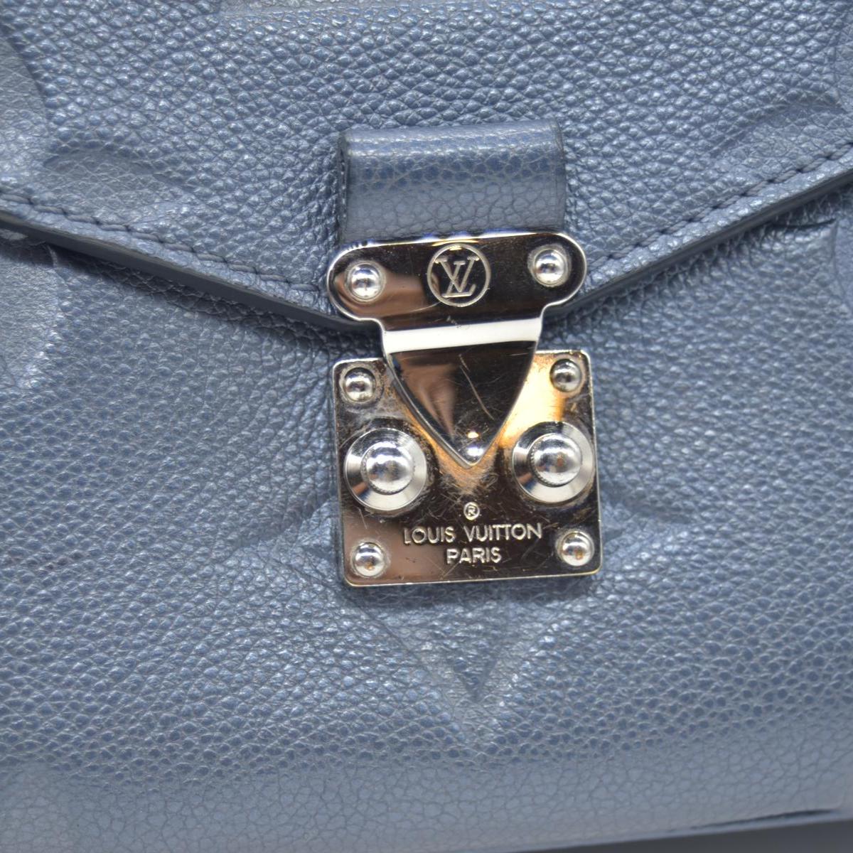 $3100 Louis Vuitton Metallic Empreinte Monogram Giant Pochette Metis Navy Nacre