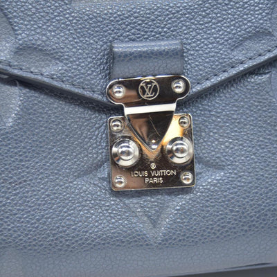 $3100 Louis Vuitton Metallic Empreinte Monogram Giant Pochette Metis Navy Nacre