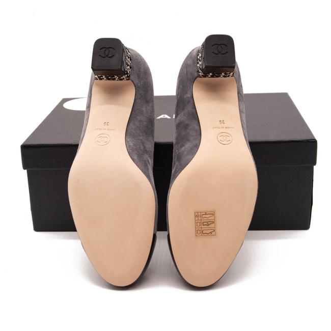 Chanel Grey Black 20c Calfskin Suede Cc Logo Chain Metal Pumps