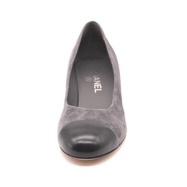 Chanel Grey Black 20c Calfskin Suede Cc Logo Chain Metal Pumps