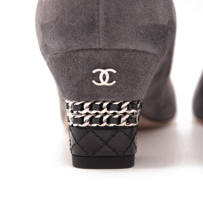 Chanel Grey Black 20c Calfskin Suede Cc Logo Chain Metal Pumps