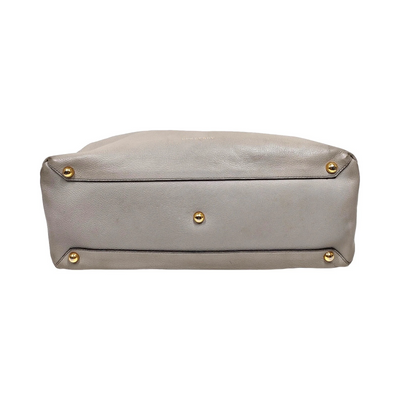 $1595 Burberry Grainy Calfskin House Check Medium Banner Tote Grey