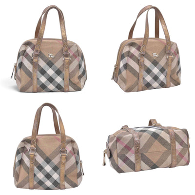 $890 BURBERRY House Check Metallic Lurex Bowling Satchel Bag Beige CONSIGNMENT 10021503
