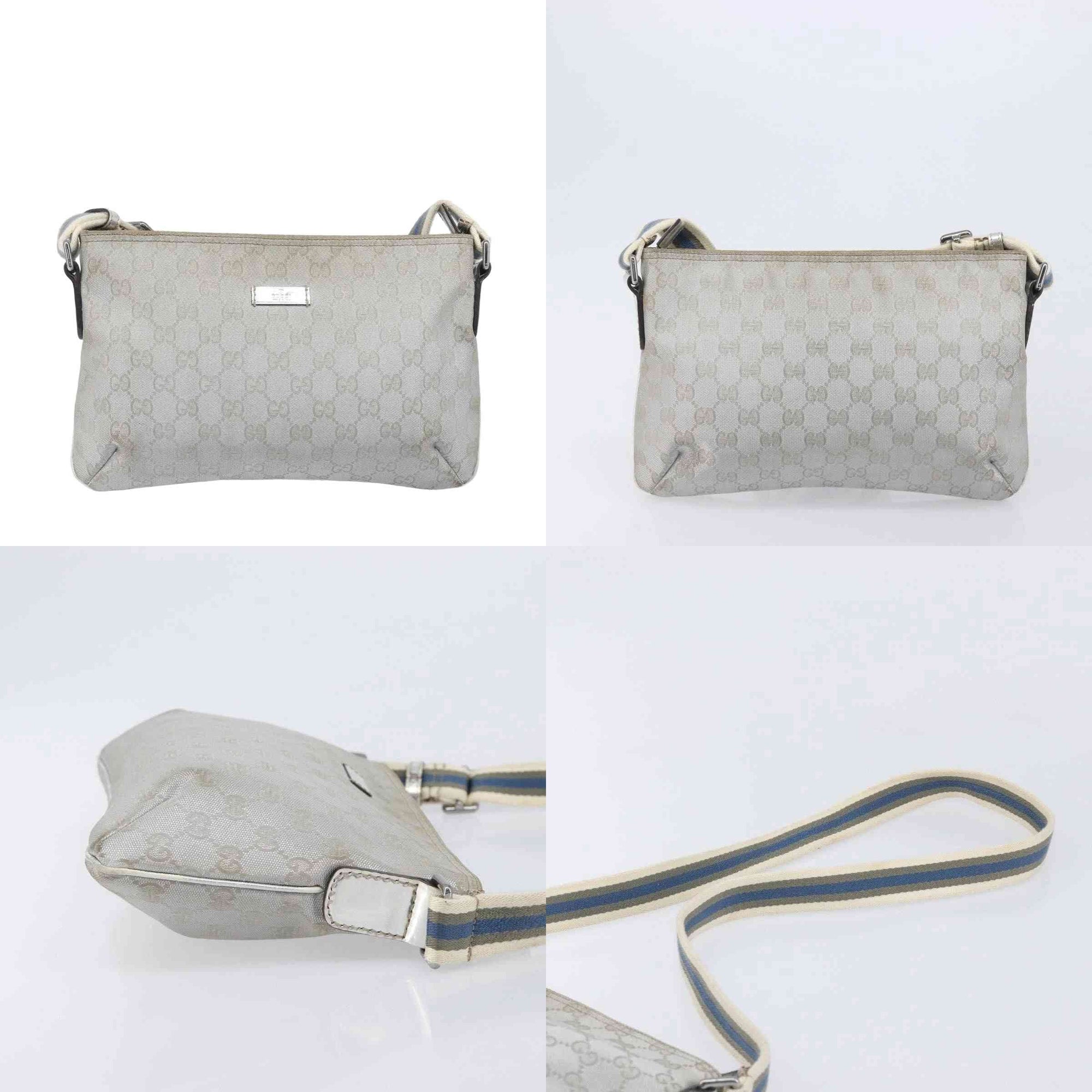 $950 Gucci Crystal Canvas Messenger Bag Silver Metallic