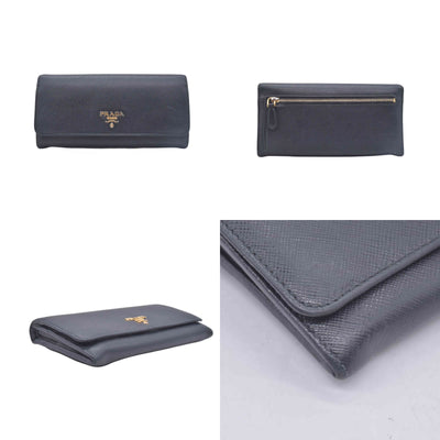 $780 PRADA Saffiano Metal Continental Flap Wallet Nero CONSIGNMENT 10021171