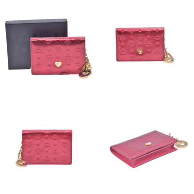 $430 MCM Metallic Red Leather Card Holder Wallet CONSIGNMENT 10021464