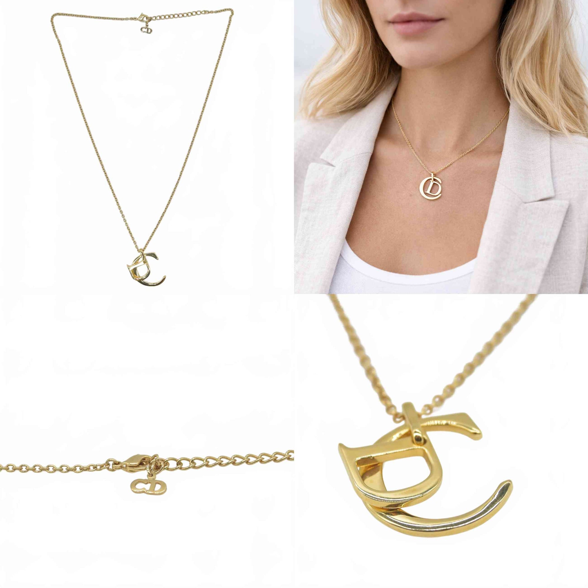 $450 Christian Dior CD Pendant Necklace Metal Golden