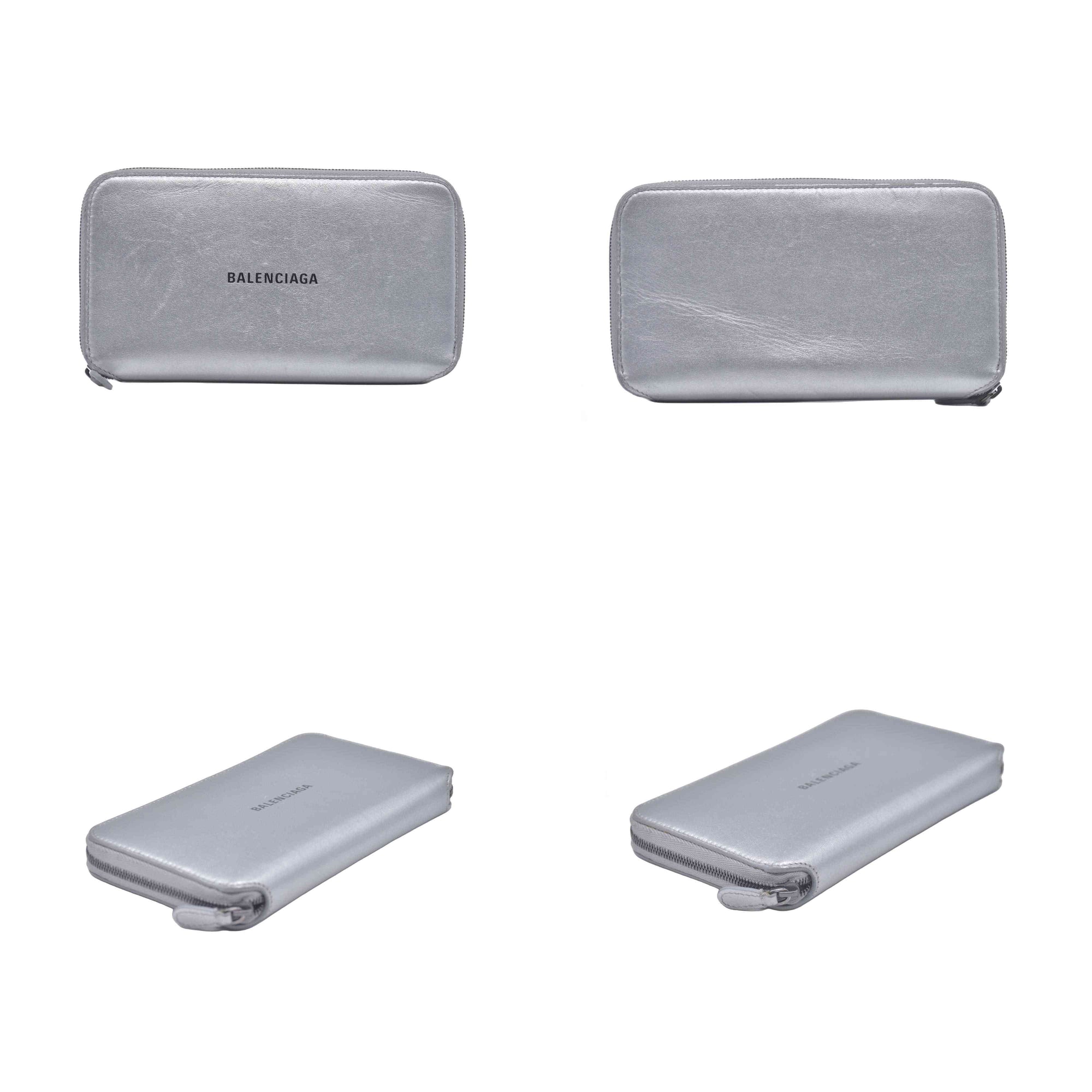 $550 Balenciaga Silver Metallic Wallet CONSIGNMENT 10021042