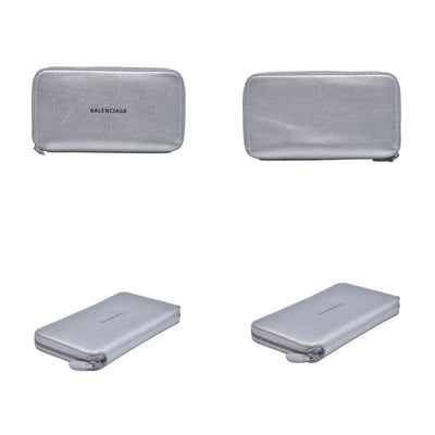 $550 Balenciaga Silver Metallic Wallet CONSIGNMENT 10021042