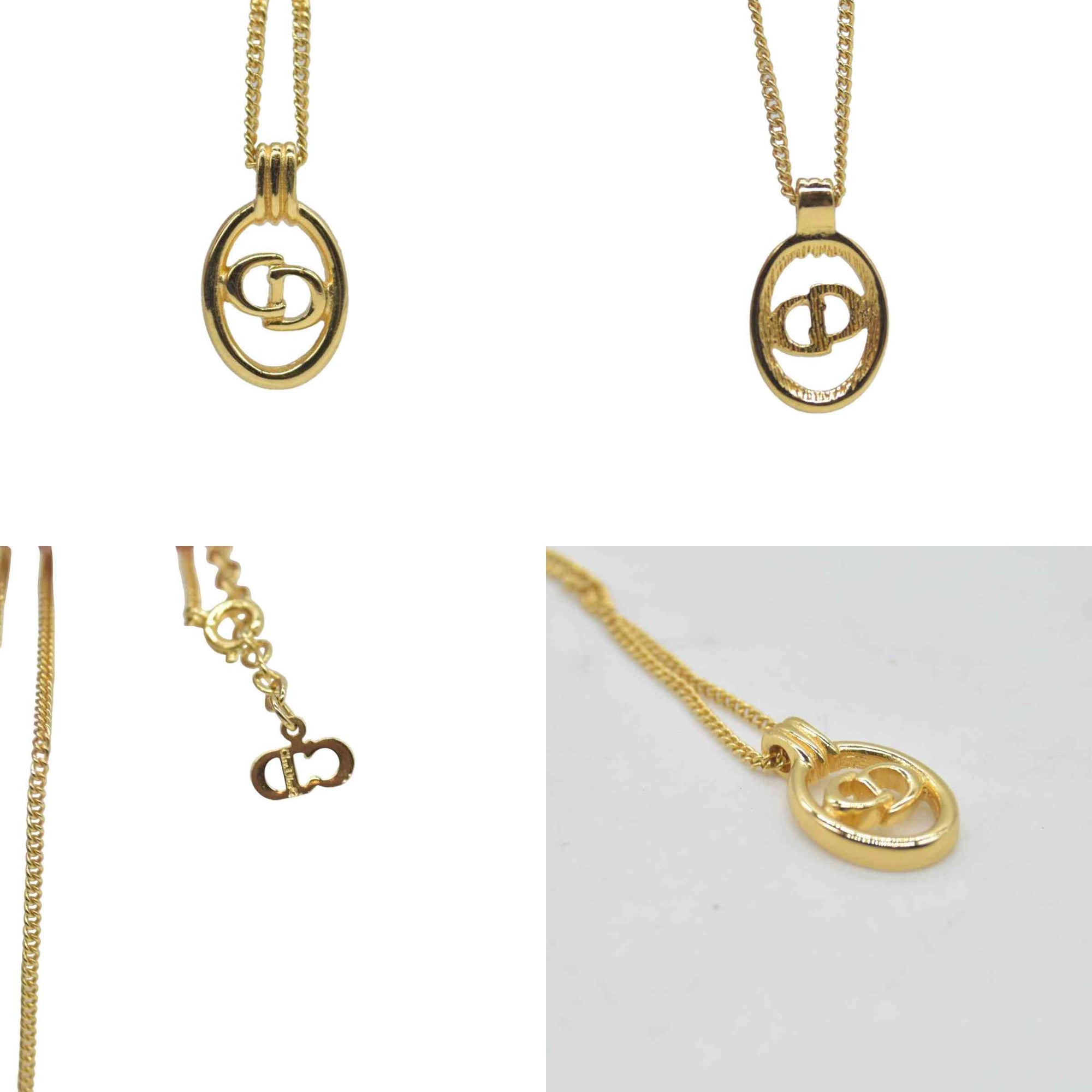 Christian Dior CD Round Pendant Necklace Metal Golden CONSIGNMENT