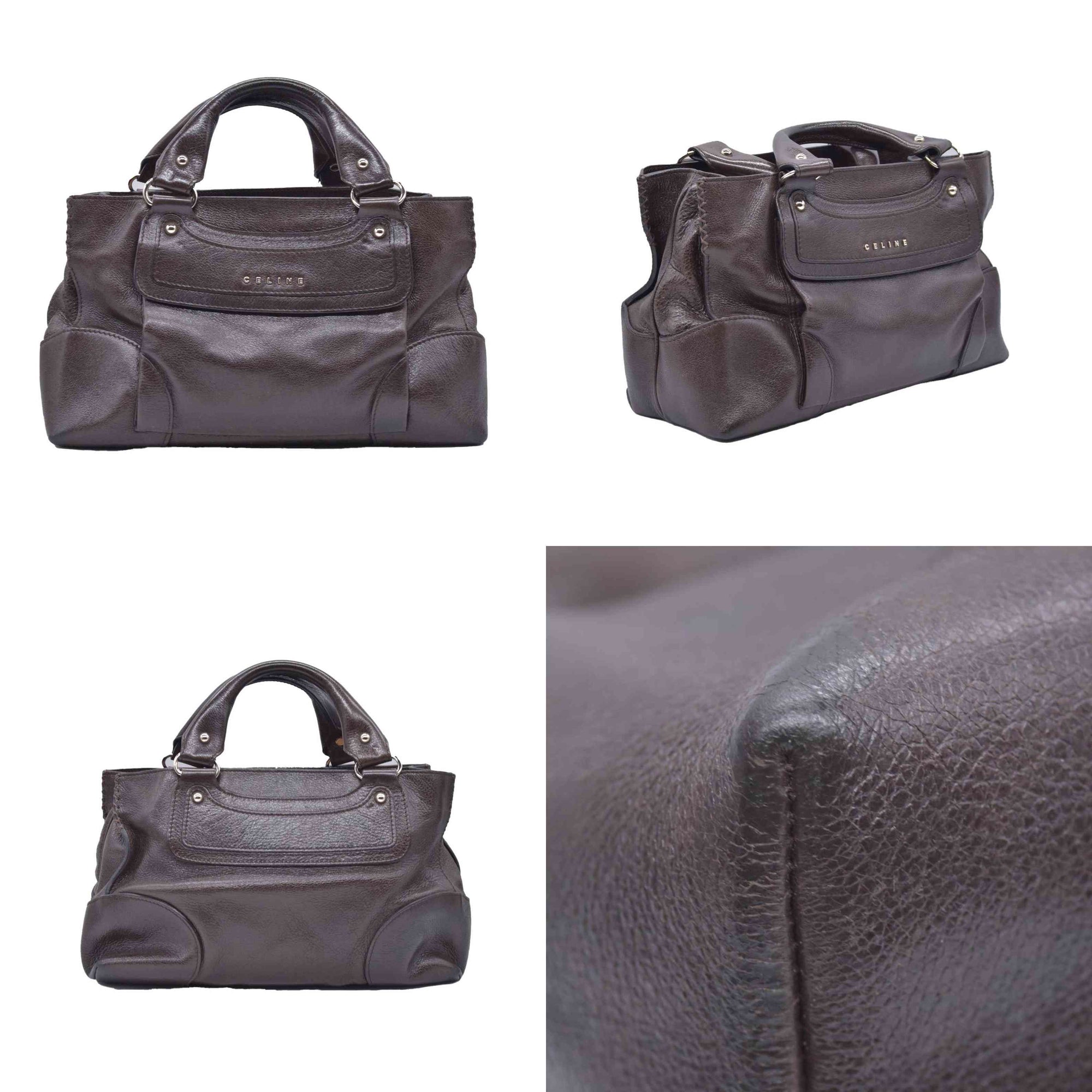 $1250 CELINE Metallic Leather Boogie Tote Bag Silver CONSIGNMENT 10021355