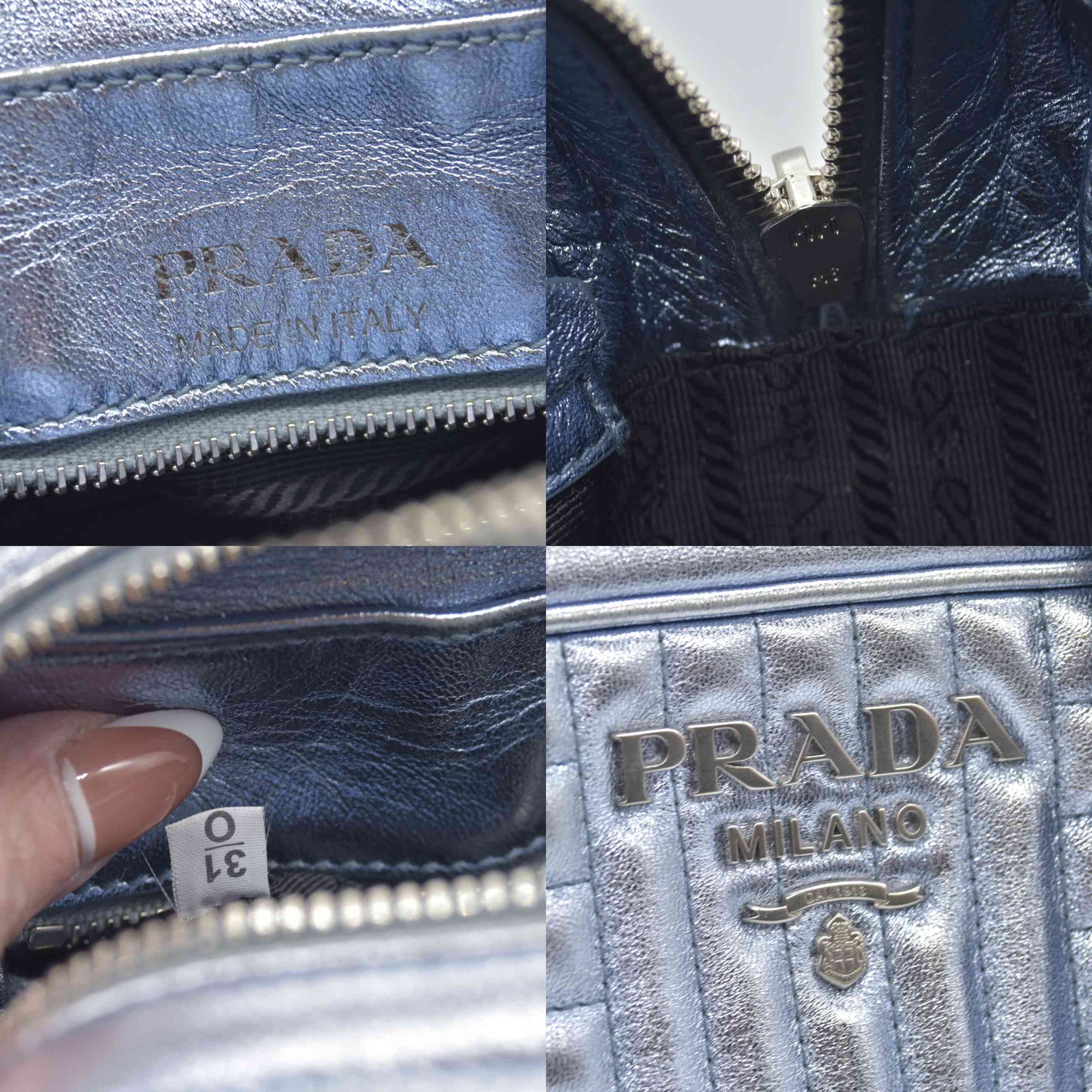 $1690 Prada Soft Calfskin Diagramme Camera Bag Metallic Silver