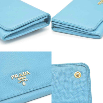 Prada Saffiano Metal Continental Flap Wallet Blue CONSIGNMENT