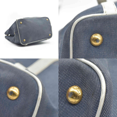 $2400 Prada Canapa Logo Jacquard Handle Bag Blue Denim