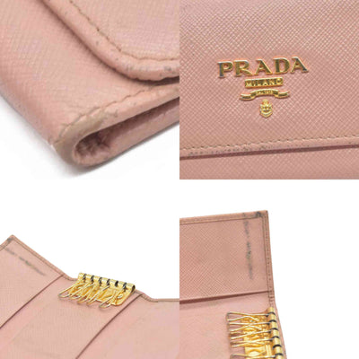 $345 Prada Saffiano Metal 6 Key Holder Beige Pink