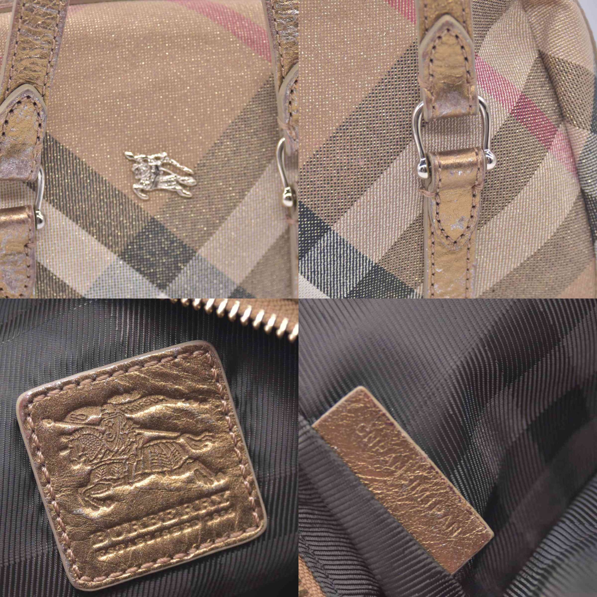 $890 BURBERRY House Check Metallic Lurex Bowling Satchel Bag Beige CONSIGNMENT 10021503