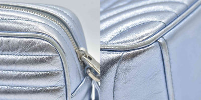 $1690 Prada Soft Calfskin Diagramme Camera Bag Metallic Silver