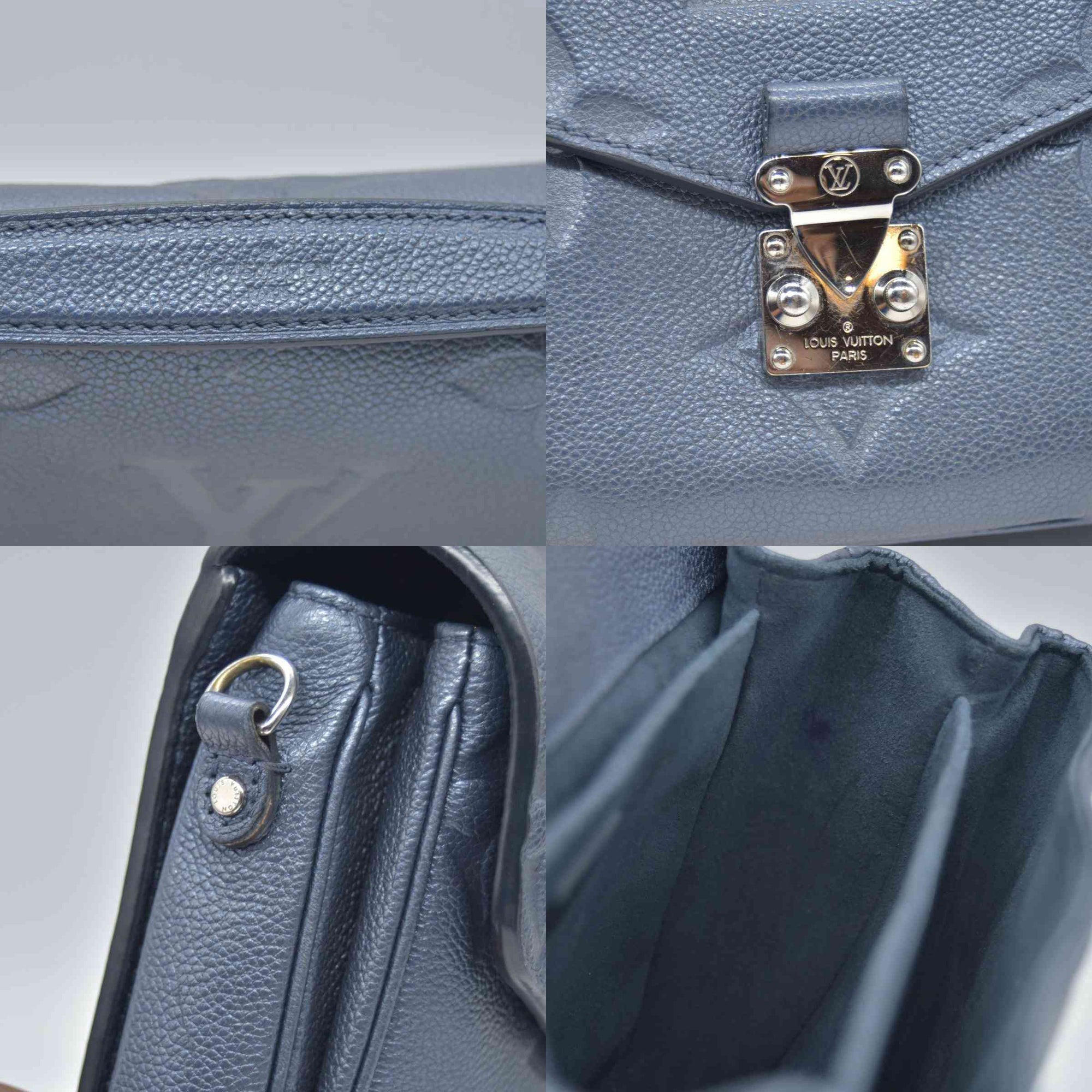 $3100 Louis Vuitton Metallic Empreinte Monogram Giant Pochette Metis Navy Nacre