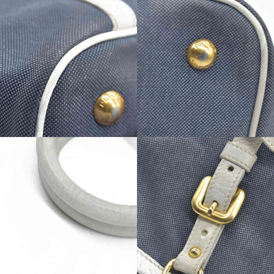 $2400 Prada Canapa Logo Jacquard Handle Bag Blue Denim