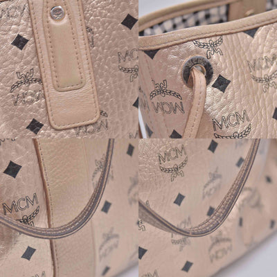 $950 MCM Metallic Visetos Medium Liz Reversible Shopper Tote Gold