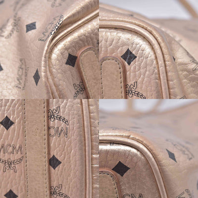 $950 MCM Metallic Visetos Medium Liz Reversible Shopper Tote Gold