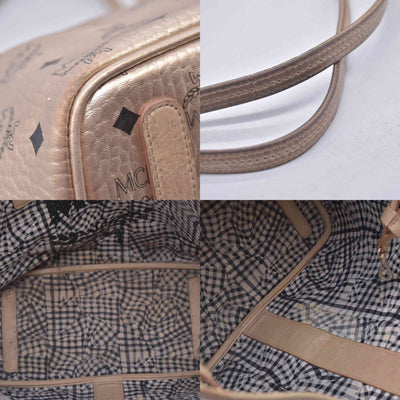 $950 MCM Metallic Visetos Medium Liz Reversible Shopper Tote Gold