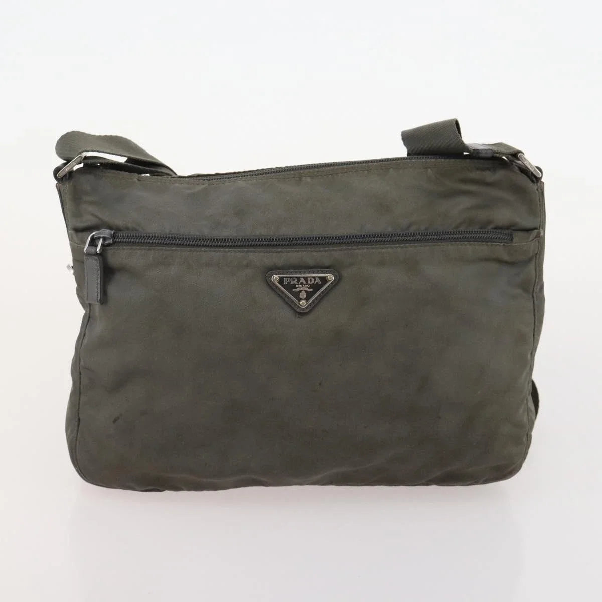 $1100 Prada Enameled Metal Triangle Vela