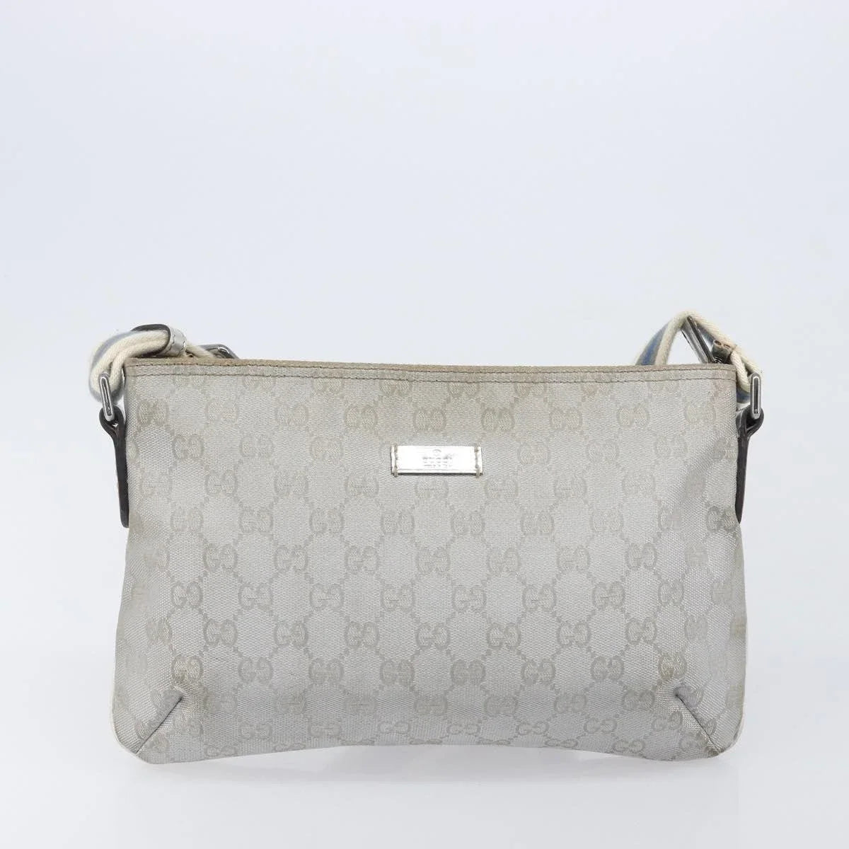 $950 Gucci Crystal Canvas Messenger Bag Silver Metallic