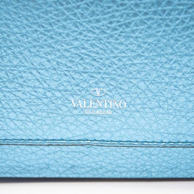 NEW Valentino Small Rockstud Metallic Blue Leather Shoulder Bag