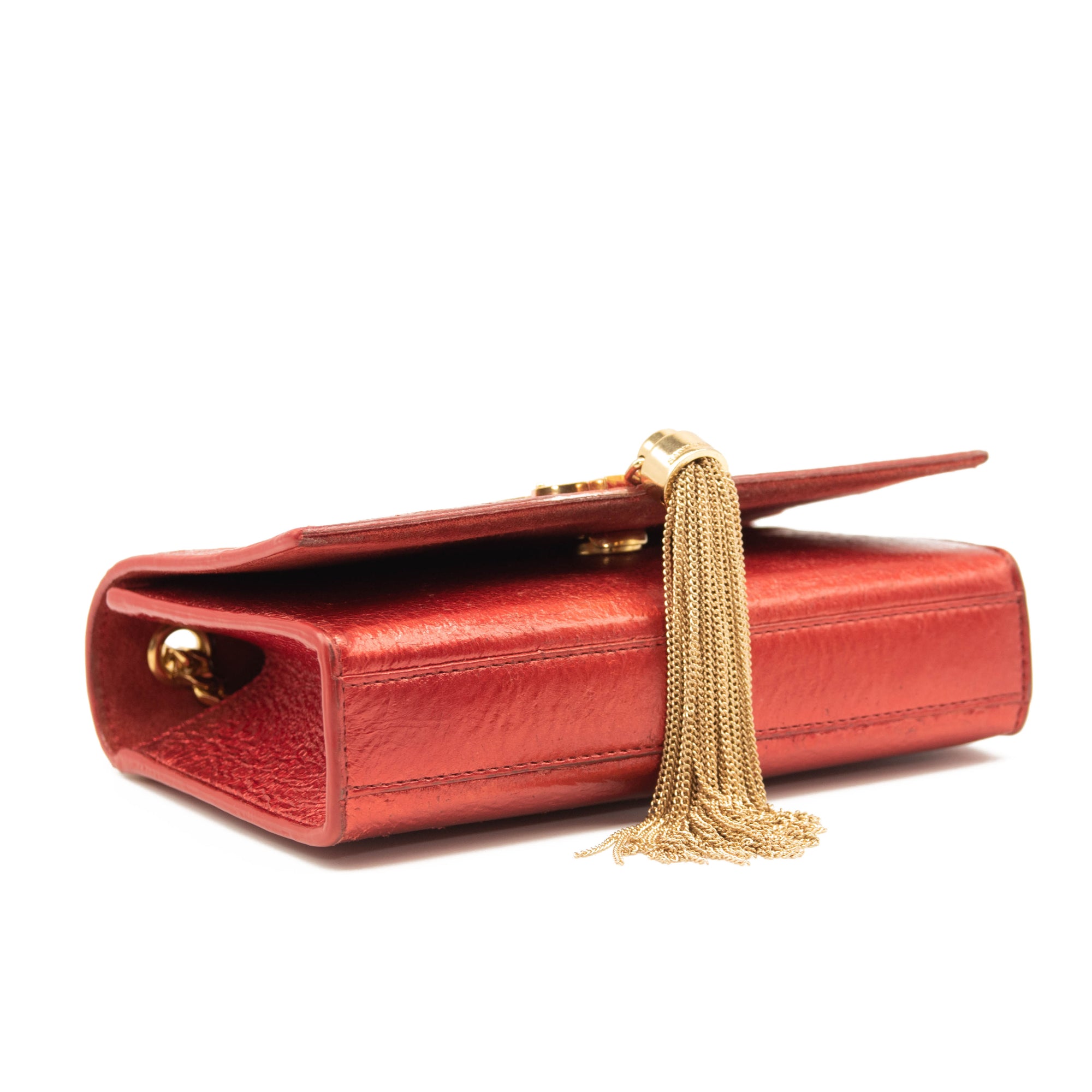 Saint Laurent Small Classic Monogram Kate Tassel Satchel Red Metallic
