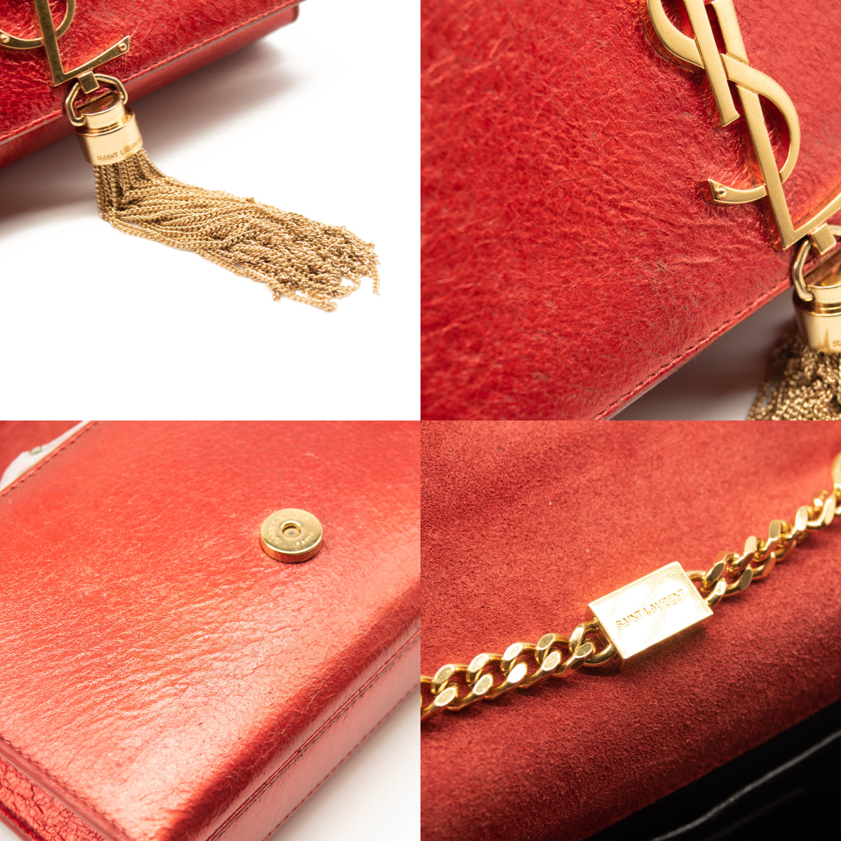 Saint Laurent Small Classic Monogram Kate Tassel Satchel Red Metallic