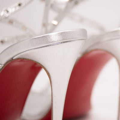 NEW $1095 Christian Louboutin Bombina Spikes Metallic Sandal in Silver 95mm EU 38.5