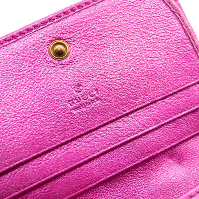Gucci Metallic Calfskin Matelasse Crystal GG Marmont Wallet Fuchsia