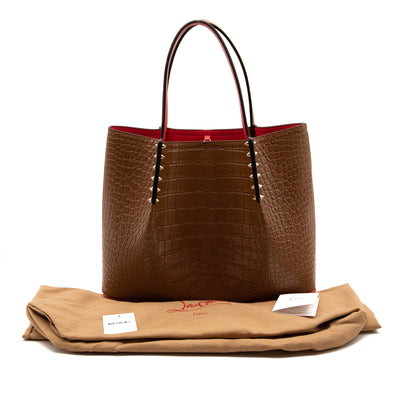 Christian Louboutin Large Cabarock Croc Embossed Leather Tote Brown