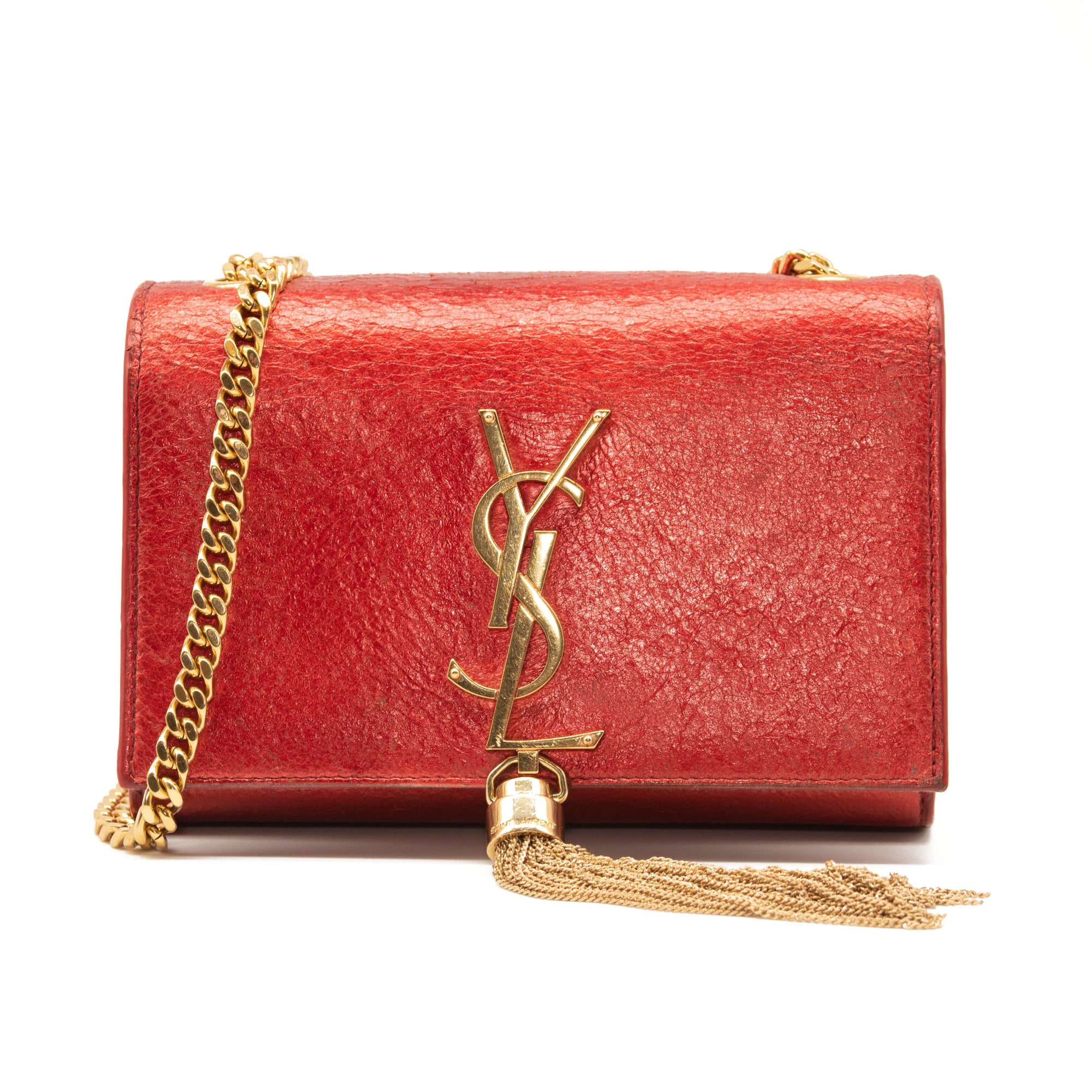 Saint Laurent Small Classic Monogram Kate Tassel Satchel Red Metallic