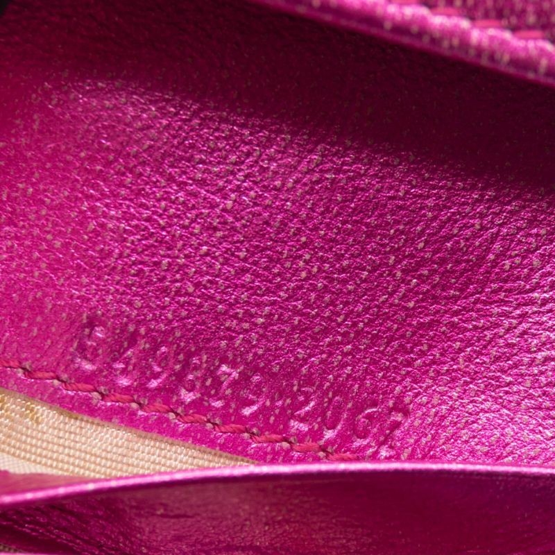 Gucci Metallic Calfskin Matelasse Crystal GG Marmont Wallet Fuchsia
